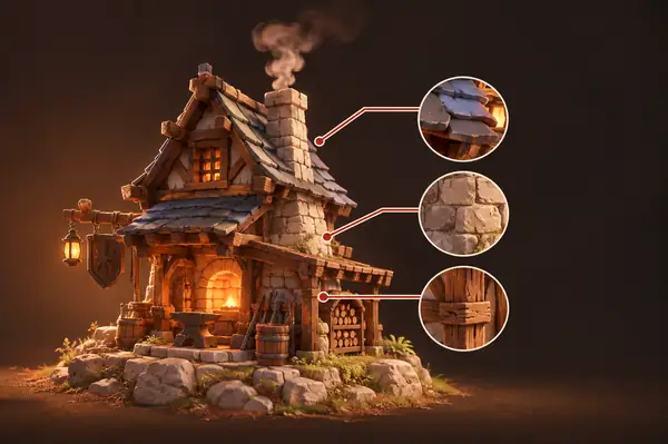Illustriertes Art-Direction-Dokument für ein 3D-Projekt