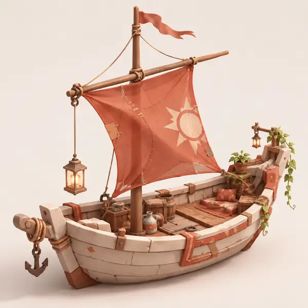 Illustrierte Segelboot-Referenz für ein stilisiertes 3D-Modell