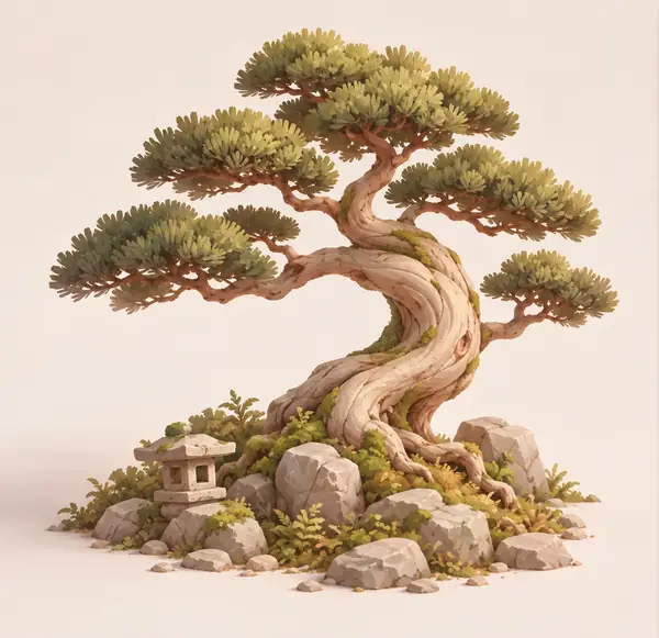 Malerische Konzeptzeichnung eines Bonsai-Baums