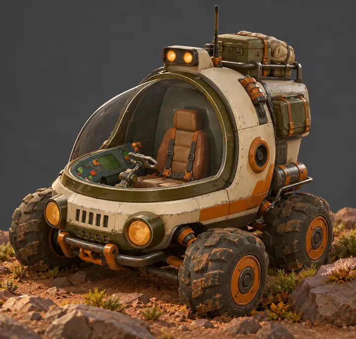 Stilisiertes Miniatur-Erkundungsfahrzeug für ein Spiel